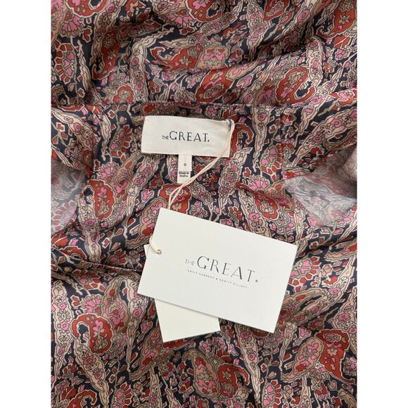 The Great. Ornate Paisley Fountain Midi V Neck Fall Balloon Sleeve Dress Sz 0 XS - Picture 8 of 10